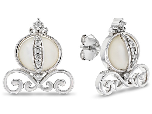 Enchanted Disney Cinderella Carriage Earrings Mother-of-Pearl & Diamond Rhodium Over Silver 0.10ctw