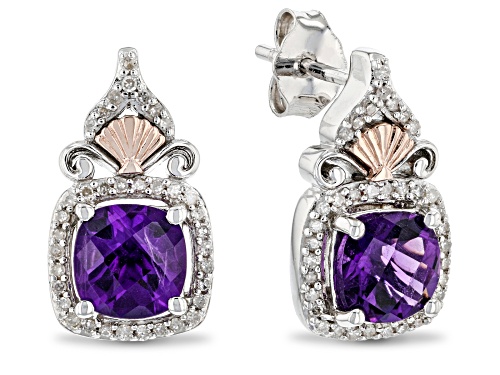 Enchanted Disney Fine Jewelry Ariel Earrings Amethyst & White Diamond Rhodium Over Silver 2.00ctw