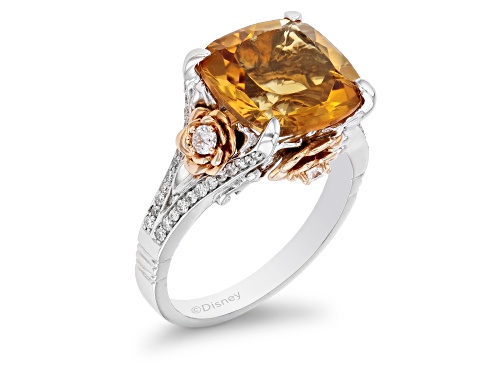 Enchanted Disney Belle Rose Ring 0.40ctw White Diamond 4.90ctw Citrine 10k Two-Tone Gold - Size 6
