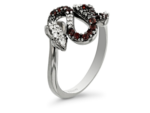 Enchanted Disney Villains Jafar Cobra Ring Garnet & Diamond Black Rhodium Over Silver 0.47ctw - Size 6