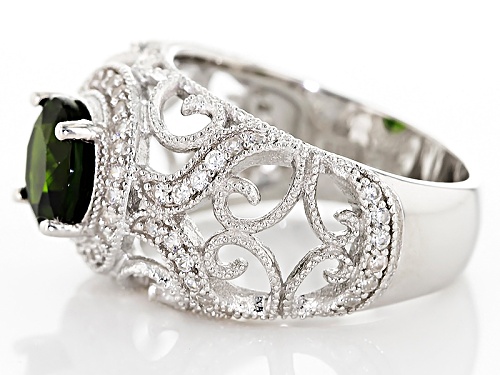 1.35ct Round Russian Chrome Diopside With .35ctw Round White Zircon Sterling Silver Ring - Size 12