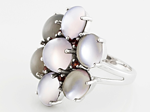 Oval And Round Grey Moonstone And .27ctw Round Vermelho Garnet™ Sterling Silver Ring - Size 7