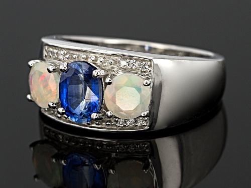 .90ct Oval Nepal Kyanite With .25ctw Round Ethiopian Opal And .07ctw Zircon Sterling Silver Ring - Size 5