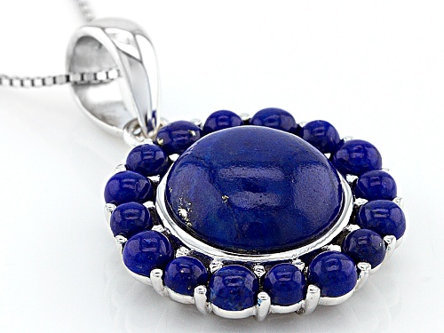 12mm 3.5mm And 3mm Round Lapis Lazuli Sterling Silver Pendant With Chain
