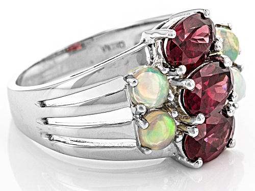 2.38ctw Oval Raspberry color Rhodolite, .68ctw  Ethiopian Opal Sterling Silver Ring - Size 12