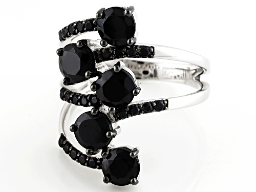 3.03ctw Round Black Spinel Sterling Silver Bypass Ring - Size 6