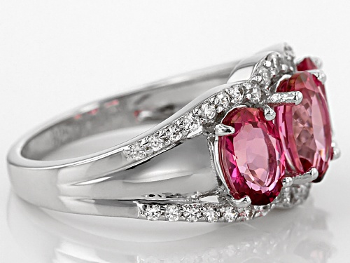 2.25ctw Oval Pink Danburite With .42ctw Round White Zircon Sterling Silver 3-Stone Ring - Size 12