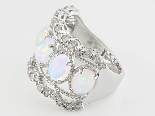 2.16ctw Oval Cabochon Ethiopian Opal With 1.11ctw Round White Zircon Sterling Silver Ring - Size 5