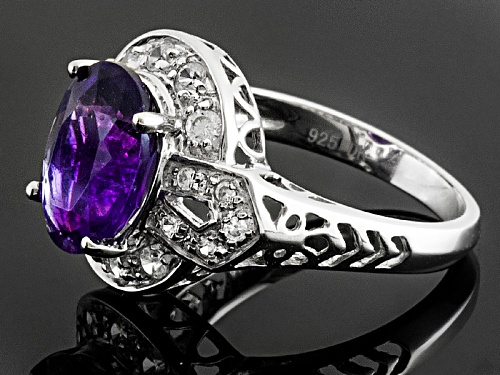 1.91ct Oval Moroccan Amethyst And .21ctw Round White Zircon Sterling Silver Ring - Size 8