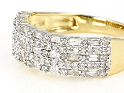 0.59ctw Baguette And Round White Diamond 10K Yellow Gold Ring - Size 6