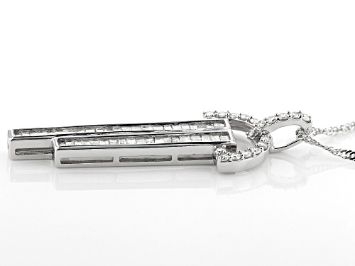 0.80ctw Baguette & Round White Diamond 10K White Gold Pendant With 18 Inch Chain