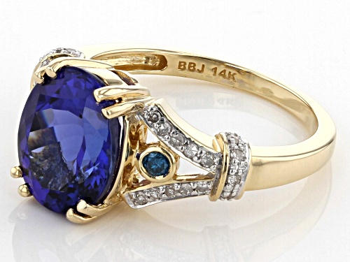3.75ct Oval Blue Tanzanite With 0.20ctw Blue And White Diamond 14k Yellow Gold Ring - Size 7