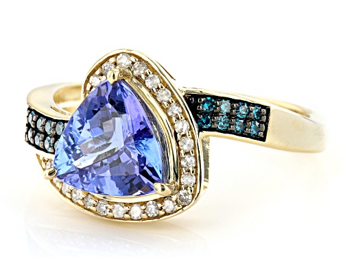 1.50ct Tanzanite With 0.07ctw Blue And 0.09ctw White Diamond 10K Yellow Gold Ring - Size 7