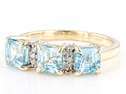2.56ctw Asscher Cut Blue Zircon And 0.05ctw White Diamond 10k Yellow Gold Ring - Size 7