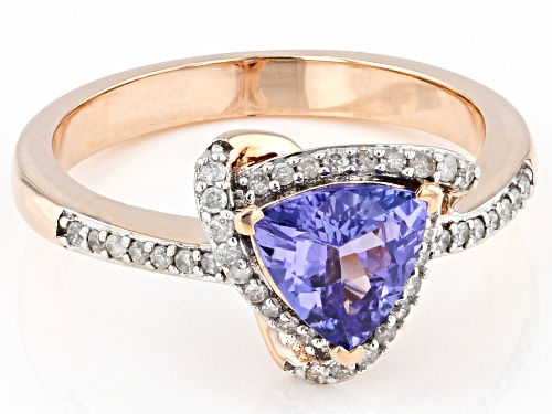 1.00ct Trillion Tanzanite With 0.18ctw Round White Diamond Accent 10k Rose Gold Ring - Size 5
