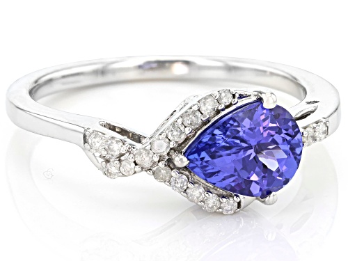 0.98ct Tanzanite With 0.11ctw Round White Diamond Rhodium Over 10k White Gold Ring - Size 8