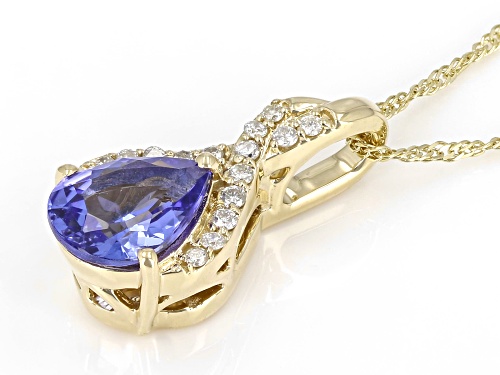 0.98ct Tanzanite With 0.09ctw White Diamond Accent 10k Yellow Gold Pendant With Chain