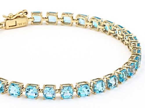 10.03ctw Swiss Blue Topaz 10k Yellow Gold Tennis Bracelet - Size 7.25