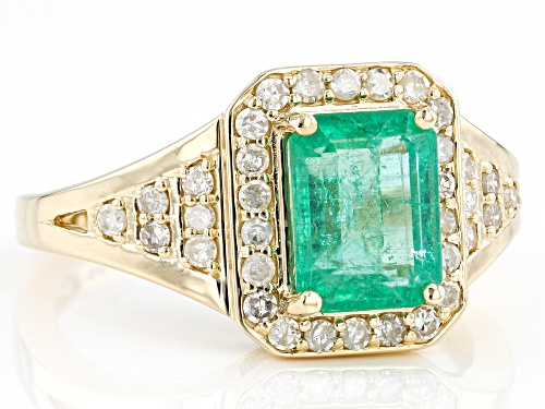 1.36ct Rectangular Octagonal Ethiopian Emerald And 0.32ctw White Diamond 14K Yellow Gold Ring - Size 8