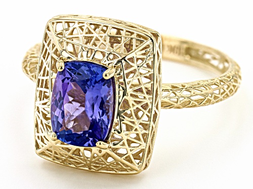 1.14ct Rectangular Cushion Tanzanite 10K Yellow Gold Ring - Size 6