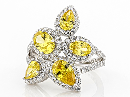 Bella Luce ® 6.15ctw Yellow Sapphire And White Diamond Simulants Rhodium Over Silver Ring - Size 5