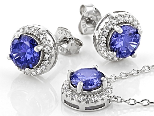 Bella Luce®Esotica™Tanzanite And Diamond Simulants Rhodium Over Silver Necklace And Earrings Set