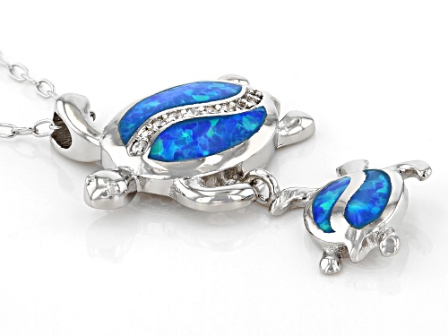 Bella Luce ® Lab Created Opal & White Diamond Simulant Rhodium Over Silver Turtle Pendant W/Chain