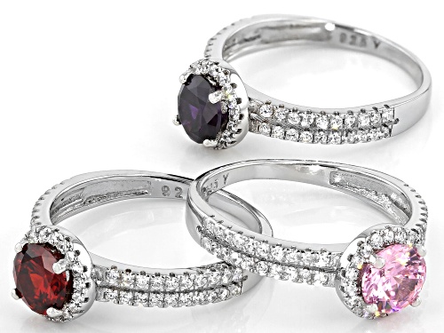 Bella Luce ® Amethyst, Ruby, Pink And White Diamond Simulants Rhodium Over Silver Rings- Set of 3 - Size 8