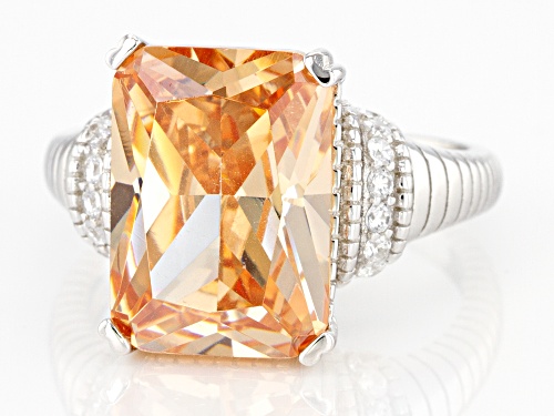 Bella Luce ® 12.40ctw Champagne and White Diamond Simulant Rhodium Over Sterling Silver Ring - Size 5