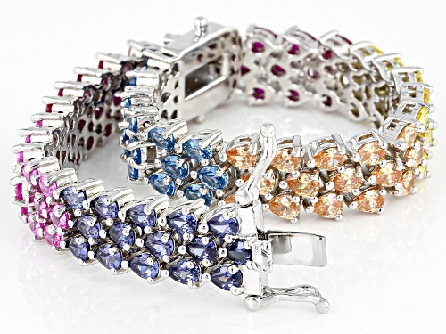 Bella Luce ® 26.67ctw Esotica ™ Multicolor Gemstone Simulants Rhodium Over Sterling Silver Bracelet - Size 7.25