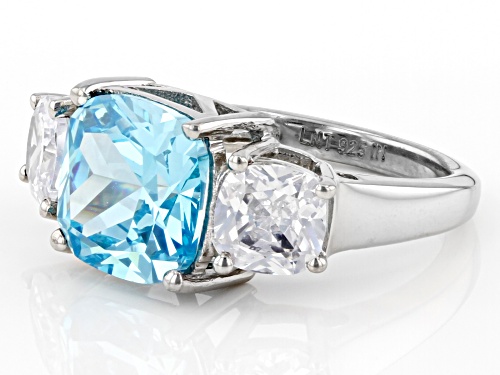 Bella Luce® 9.22ctw Aquamarine And White Diamond Simulants Rhodium Over Silver Ring (5.59ctw DEW) - Size 10