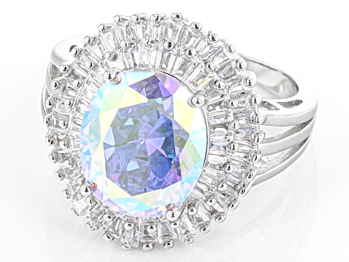Bella Luce® 7.46ctw Aurora Borealis & White Diamond Simulants Rhodium Over Silver Ring(4.52ctw DEW) - Size 8