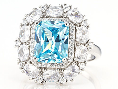 Bella Luce® 7.71ctw Aquamarine And White Diamond Simulants Rhodium Over Sterling Silver Ring - Size 5