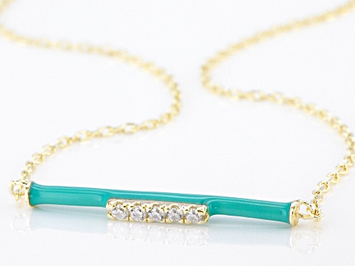Bella Luce® 0.70ctw Green Enamel & White Diamond Simulant Eterno™ Yellow Over Silver Bar Necklace - Size 16