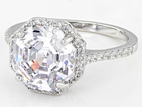 Bella Luce® 7.11ctw White Diamond Simulant Rhodium Over Sterling Silver Octagon Asscher Cut Ring - Size 9