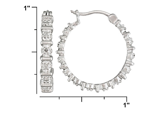 Round Diamond Accent Rhodium Over Brass Hoop Earrings
