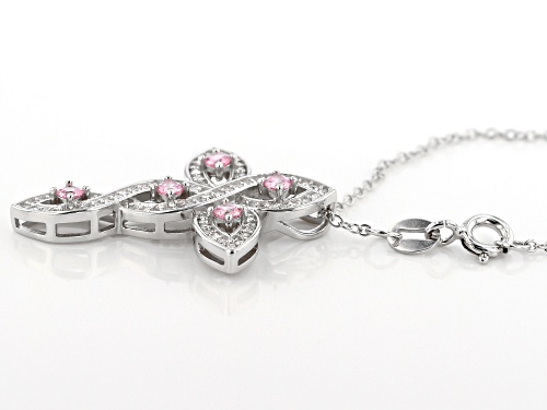 Bella Luce ® 1.18CTW Pink & White Diamond Simulants Rhodium Over Silver Cross Pendant With Chain