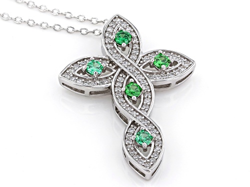 Bella Luce ® 1.18CTW Emerald & White Diamond Simulants Rhodium Over Silver Cross Pendant With Chain