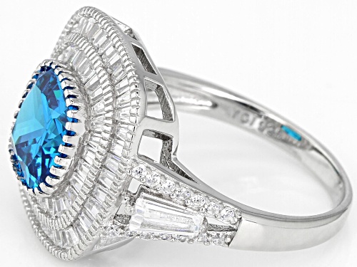 Bella Luce ® 7.67CTW Blue Apatite & White Diamond Simulants Rhodium Over Sterling Silver Ring - Size 7