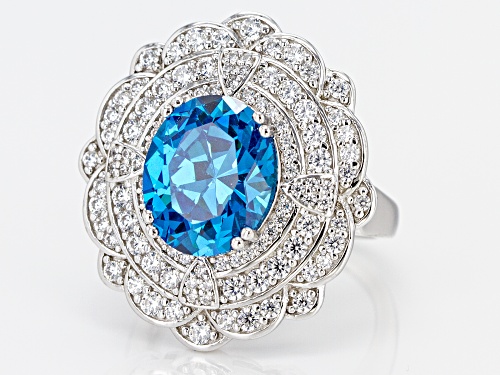 Bella Luce ® 9.93CTW Esotica ™ Neon Apatite & White Diamond Simulants Rhodium Over Silver Ring - Size 7