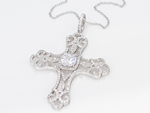 Bella Luce ® 4.74CTW White Diamond Simulant Rhodium Over Silver Cross Pendant With Chain