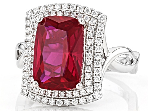 Bella Luce ® 5.08ctw Ruby And White Diamond Simulants Rhodium Over Sterling Silver Ring - Size 5