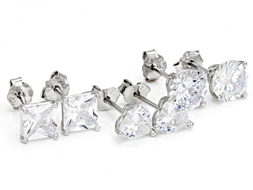 Bella Luce® 6.78ctw White Diamond Simulant Rhodium Over Sterling Silver Stud Earrings Set of 3