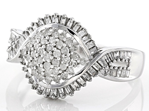 .50ctw Round & Baguette Diamond 10k White Gold Ring - Size 8