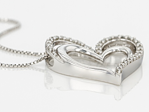 .25ctw Round White Diamond Rhodium Over Sterling Silver Heart Pendant With 18 Inch Box Chain