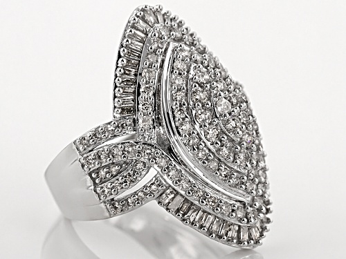 1.50ctw Round And Baguette White Diamond 10k White Gold Ring - Size 6