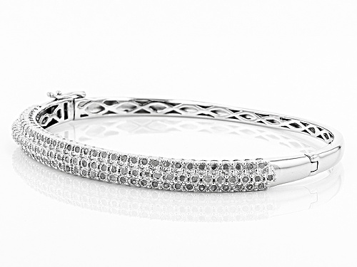 1.00ctw Round White Diamond Rhodium Over Sterling Silver Bangle Bracelet - Size 6.75
