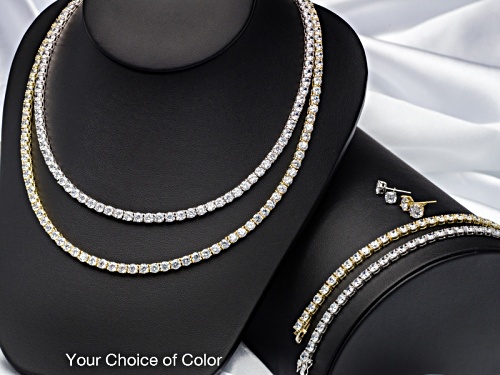 Bella Luce ® 62.00ctw Round Rhodium Over Sterling Silver Earrings, Bracelet And Necklace Set