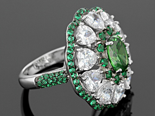 Bella Luce ® 11.06ctw Emerald And White Diamond Simulants Rhodium Over Sterling Silver Ring - Size 6