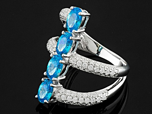Bella Luce ® 4.12ctw Neon Apatite And White Diamond Simulants Rhodium Over Sterling Silver Ring - Size 5